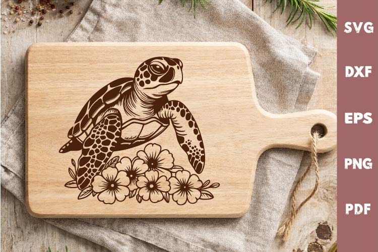 Sea Turtle Design, Underwater World, Cutting board Laser SVG