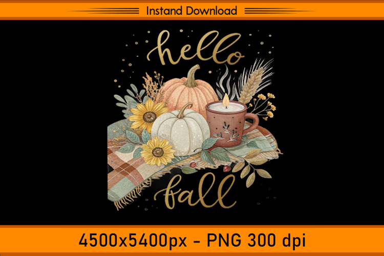 Hello Fall Pumpkins and Candle Sublimation PNG