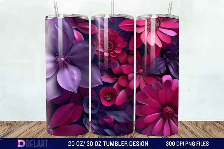 3D Fuchsia and Violet Flowers Tumbler Wrap example image 1