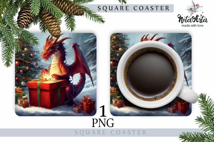 Mug coaster with dragon for Christmas