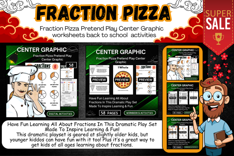 Fraction Pizza Pretend Play Center Graphic worksheets