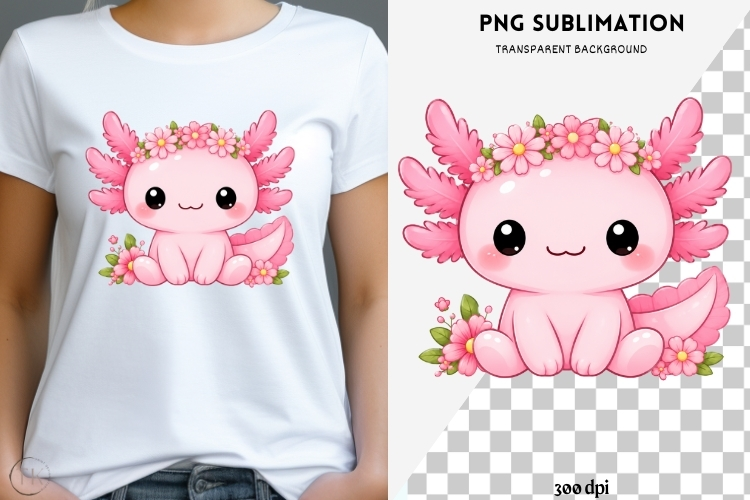 Pastel kawaii axolotl png design for T-shirts