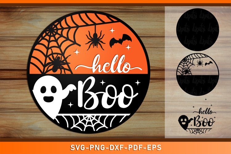 Hello Boo Halloween Round Door Hanger Sign SVG cut Files