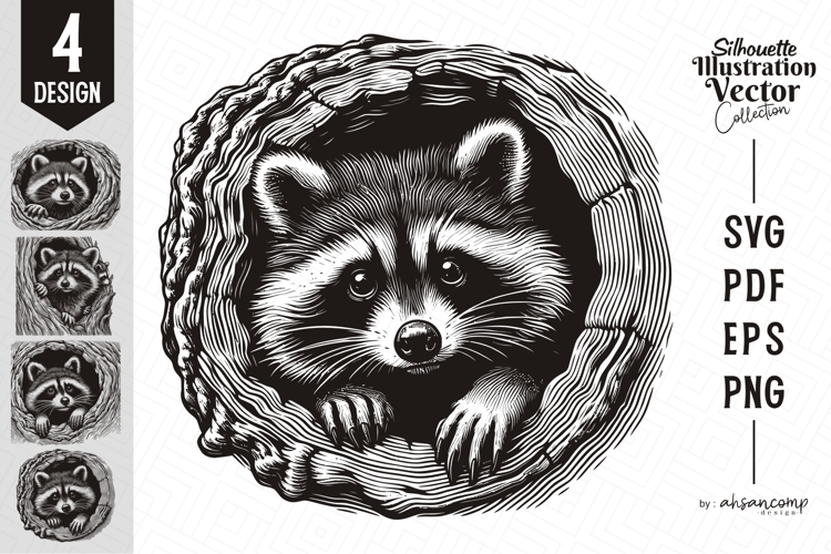 Adorable Raccoon Line Art Engraving Wildlife Vector