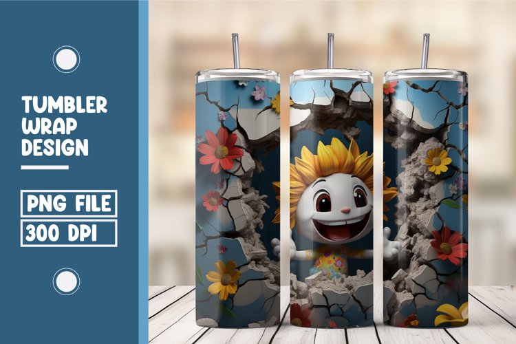 3D Sunflower cartoon tumbler warp design