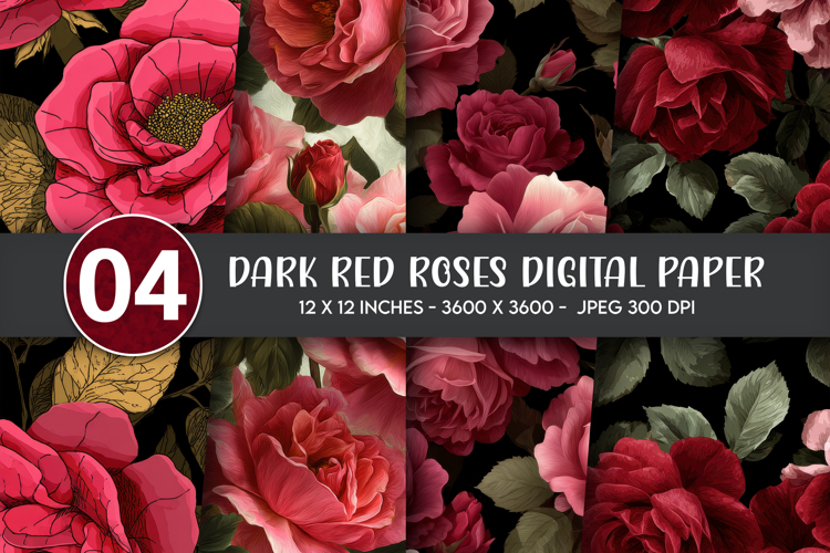 Dark Red Roses Digital Paper