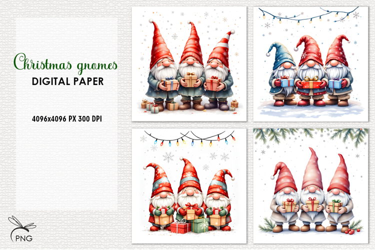 Christmas gnomes digital paper, background clipart