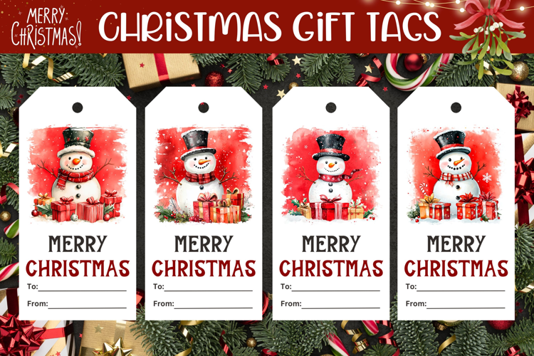 Watercolor Christmas Snowman Gift Tags Printable