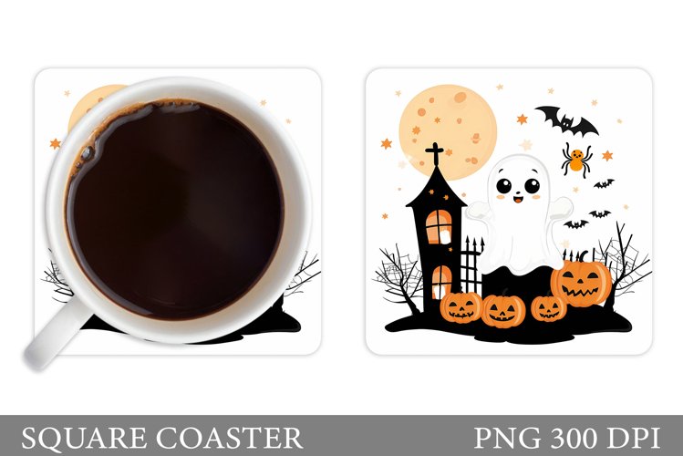 Cute Ghost Coaster Design. Halloween Sublimation
