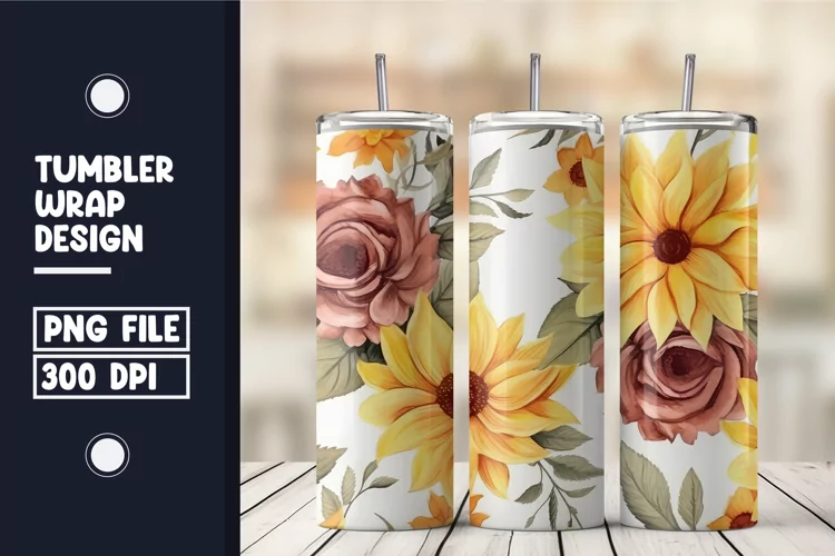 Sunflower scatter flower tumbler warp design