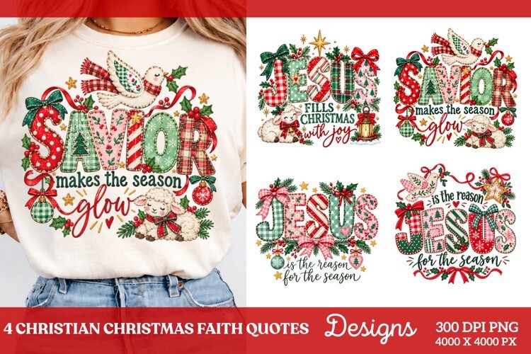 4 Christian Christmas Shirt Designs, 4 Nativity Faith Quote example image 1