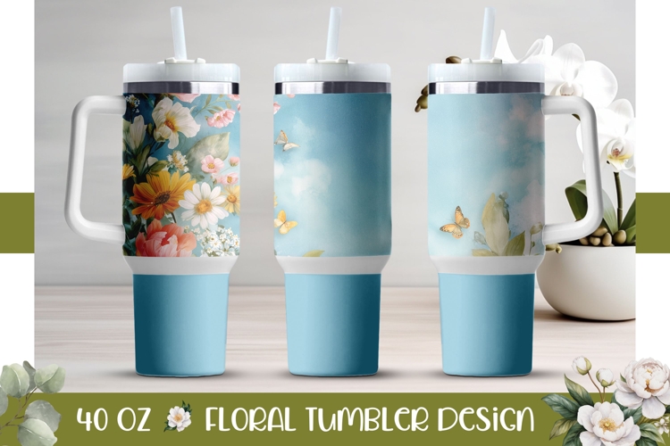 Wildflowers Tumbler Wrap Design, Blue 40 Oz Tumbler PNG