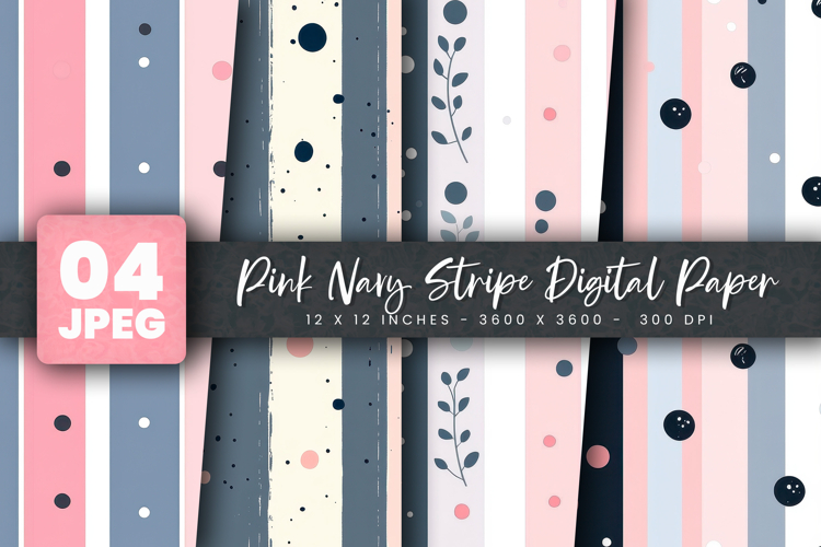 Pink Navy Stripe Digital Paper