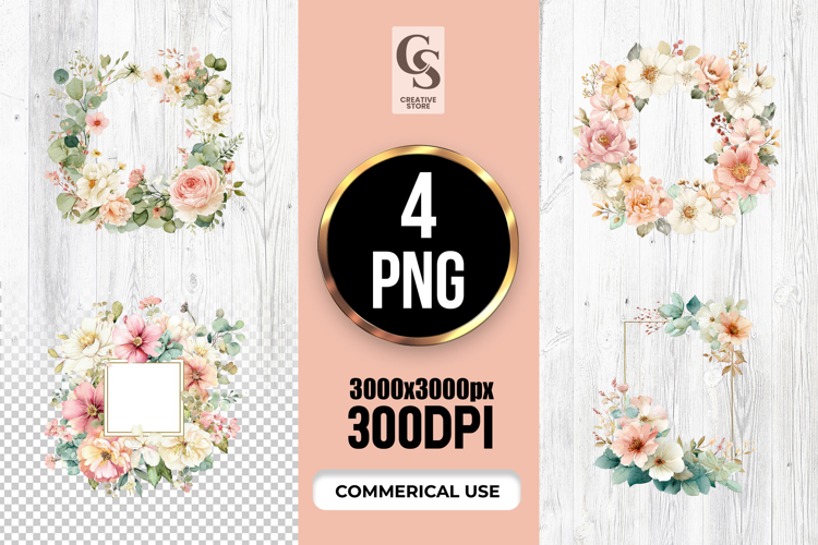 Soft Pastel Floral Frames Clipart Sublimation PNG