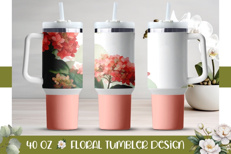 Pink Tumbler Wrap Design, Hydrangea 40 Oz Tumbler PNG