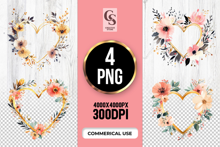 Floral Heart Frame Clipart Sublimation PNG