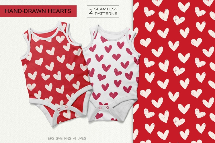Hand Drawn Hearts Seamless Pattern
