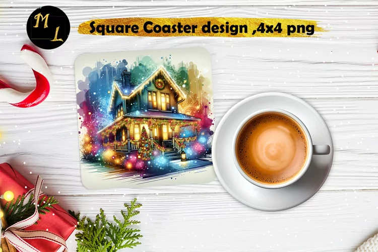 Christmas House Square Coaster design