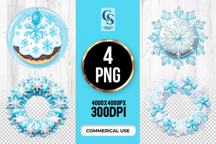 Blue Snowflake Wreath Clipart Sublimation PNG