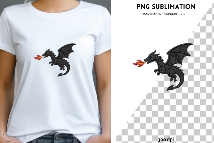 Dragon Embroidery PNG | Gothic Fantasy Dragon Design | Fire example image 1