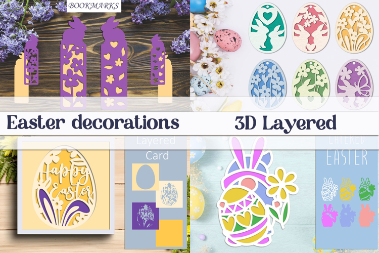 Easter eggs ornaments laser cut, Layered paper craft
