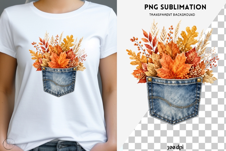 Autumn denim pocket png design for T-shirts