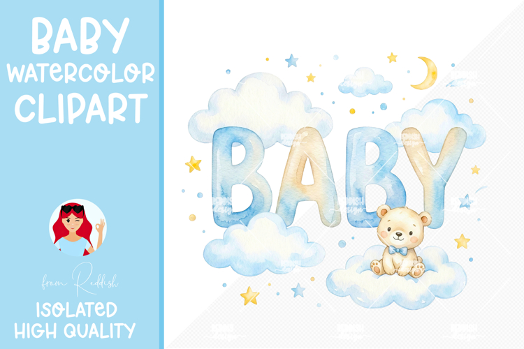 Watercolor Baby Bear, Nursery Illustration for Baby Show