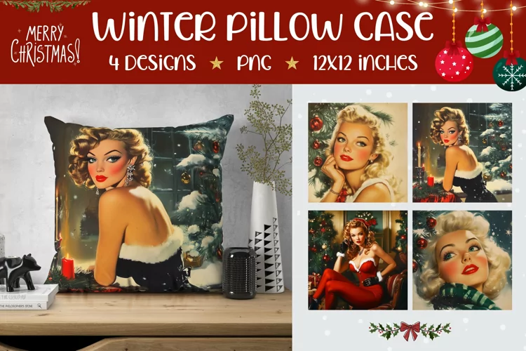Retro Christmas Woman Pillowcase, Winter Pillow Designs