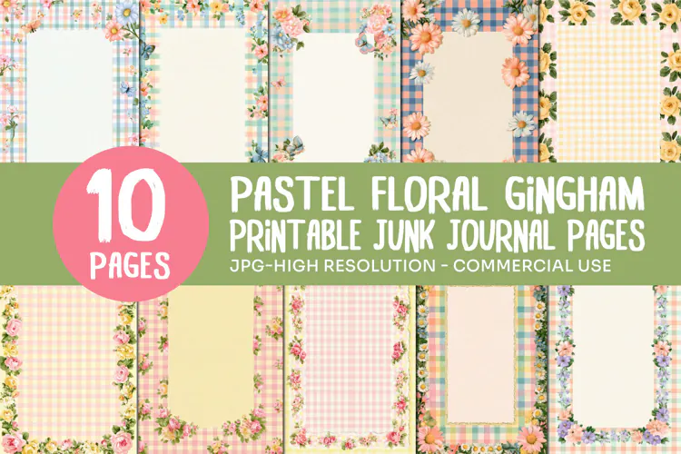 Pastel Floral Gingham Junk Journal Pages