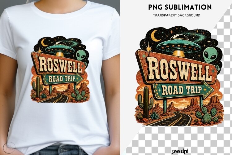 Roswell road trip png design for T-shirts example image 1