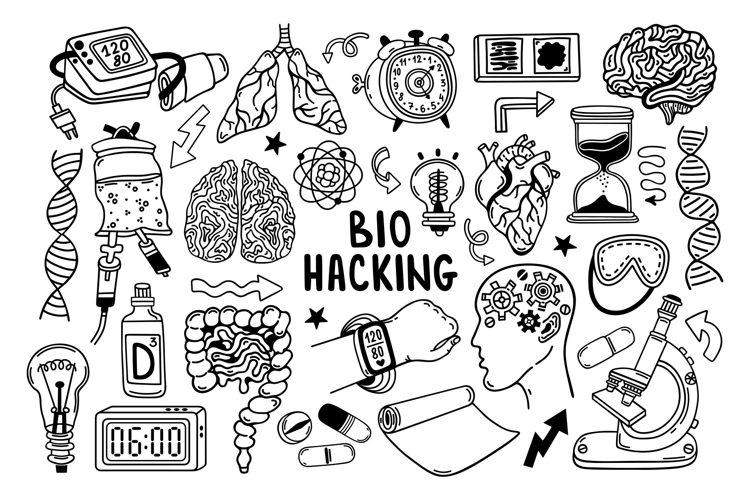 Biohacking, healthy lifestyle vector set