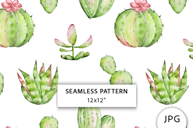 Watercolor Cactus Seamless Pattern