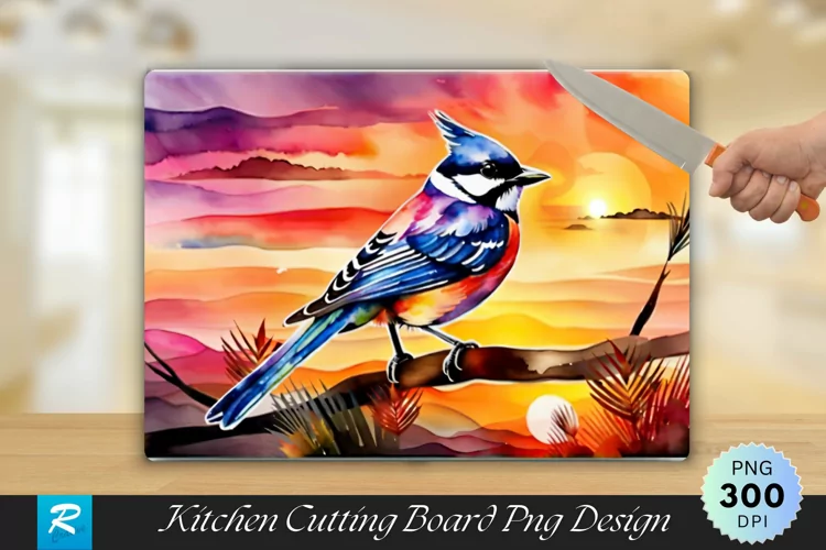 Bird With Sunset Cutting Board Sublimation Design
