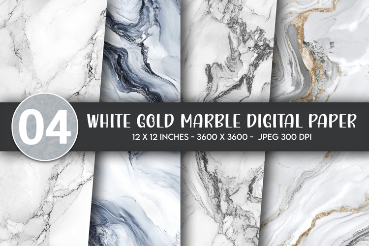 White Gold Marble Digital Paper
