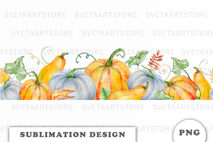 Watercolor Autumn Pumpkins Border png