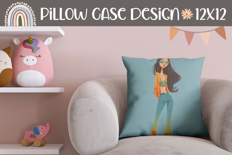 Hippie Pillow Case Design, Cartoon Girl Pillow Template