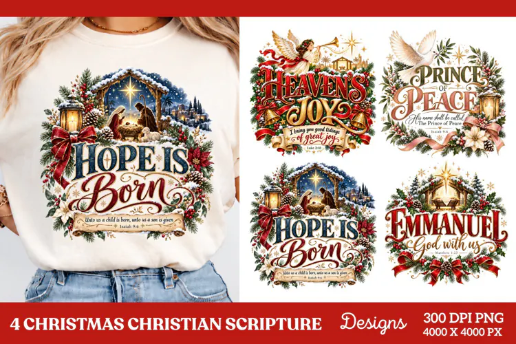 4 Christian Christmas PNG Designs, 4 Nativity Bible Verse PN