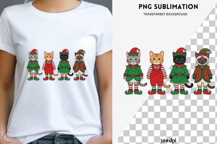 Cute Christmas cats png design for T-shirts