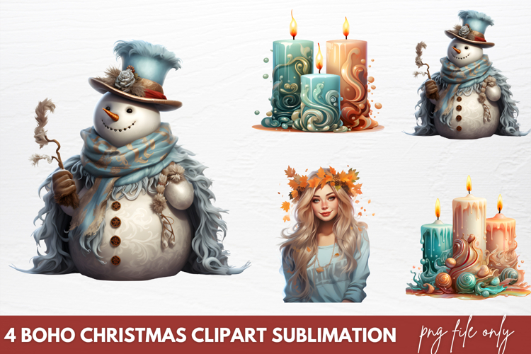 Boho Christmas Clipart Sublimation PNG