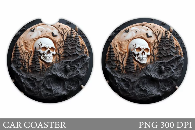 Skull Car Coaster Design. Halloween Car Coaster Sublimation