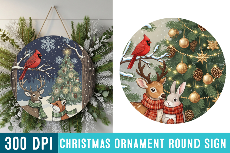 Christmas Ornaments Round Sign PNG, Christmas Round Sign PNG