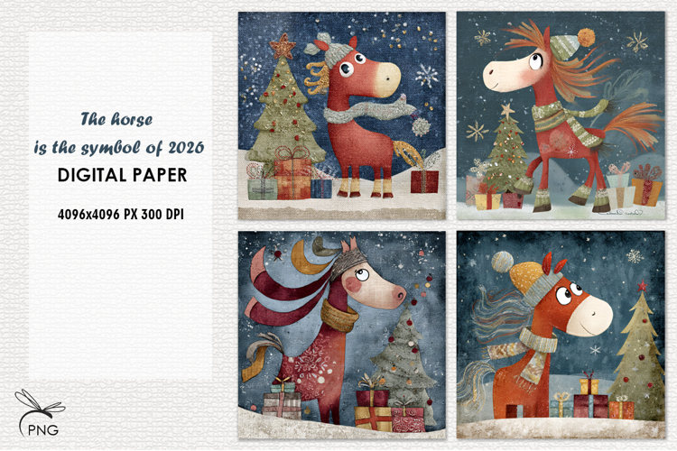 Cute horse digital paper