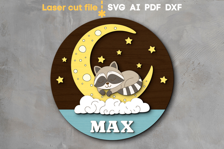 Raccoon Baby Name Sign SVG laser cut file for Glowforge
