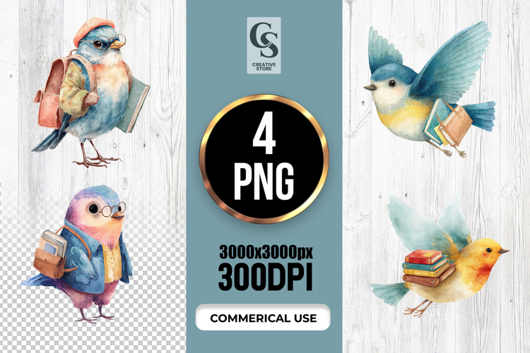 Cute School Birds Clipart Sublimation PNG