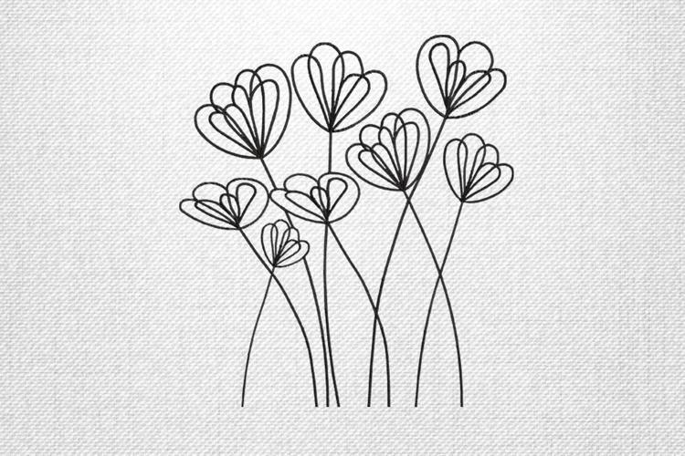 Minimalist Heart Petal Flower Line Art Embroidery Design