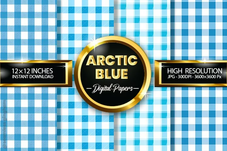 Arctic Blue Gingham Digital Papers 04 Variations