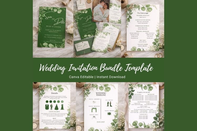 Wedding Invitation Bundle Template | Canva Editable