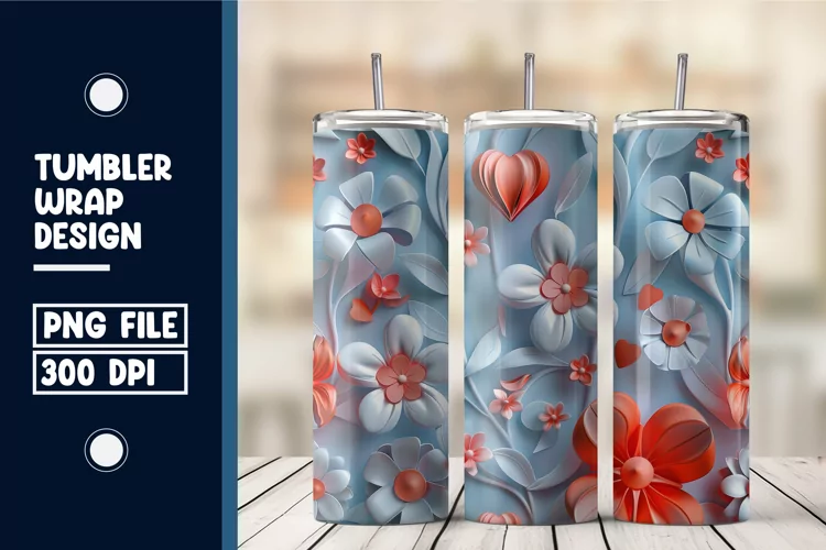 Heart Flower Tumbler Wrap Design
