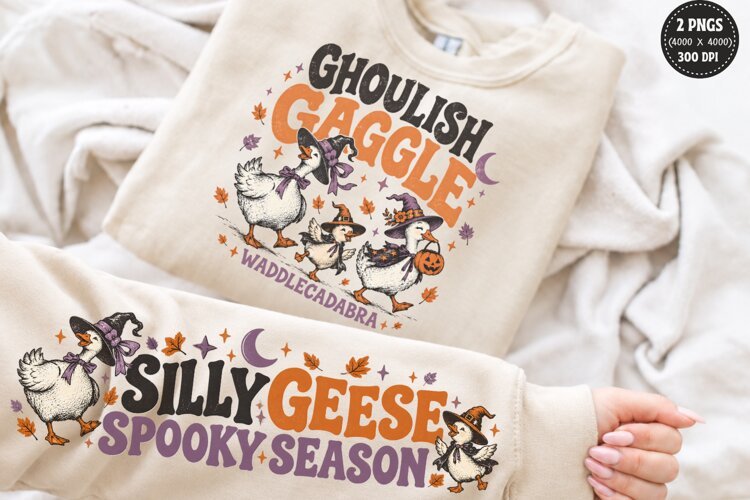 Ghoulish Gaggle Front Sleeve PNG, Halloween Goose Sleeve Shi example image 1
