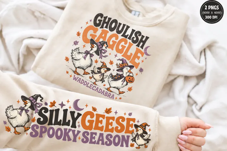 Ghoulish Gaggle Front Sleeve PNG, Halloween Goose Sleeve Shi